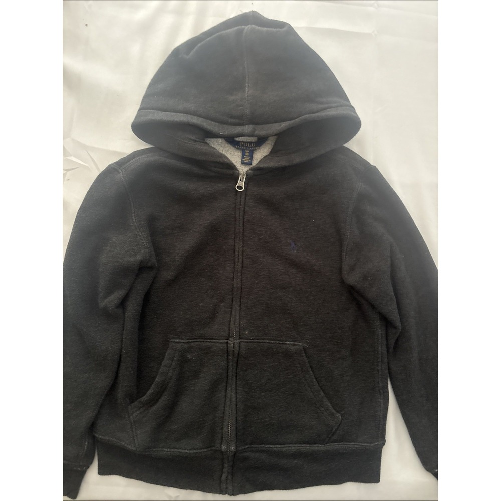 Boys Ralph Lauren Polo Zip Up Hoodie Size 8 Dark Heather Grey